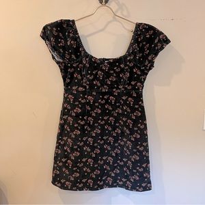 Floral Black Corduroy Mini Dress